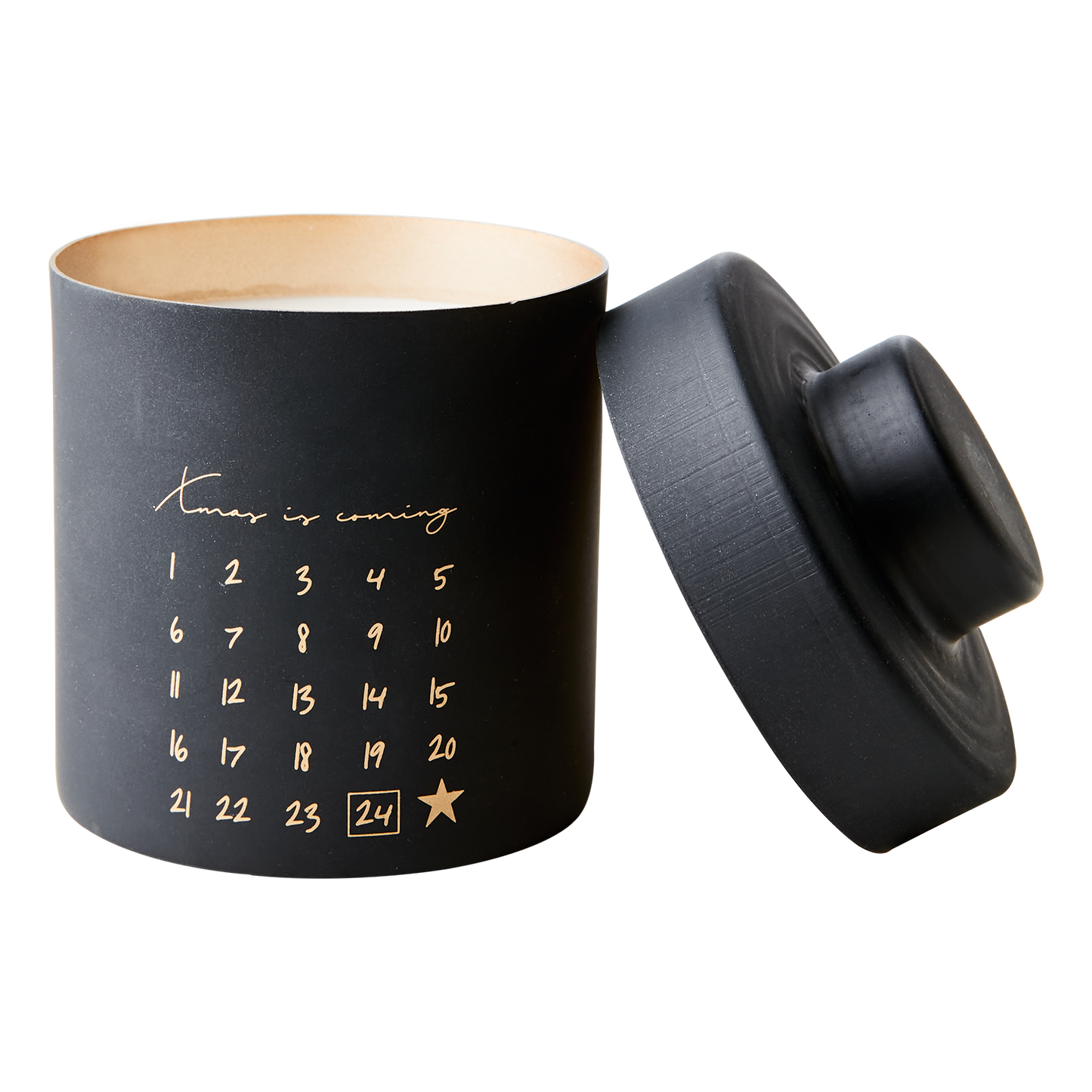 Svart doftljus med lock på sidan