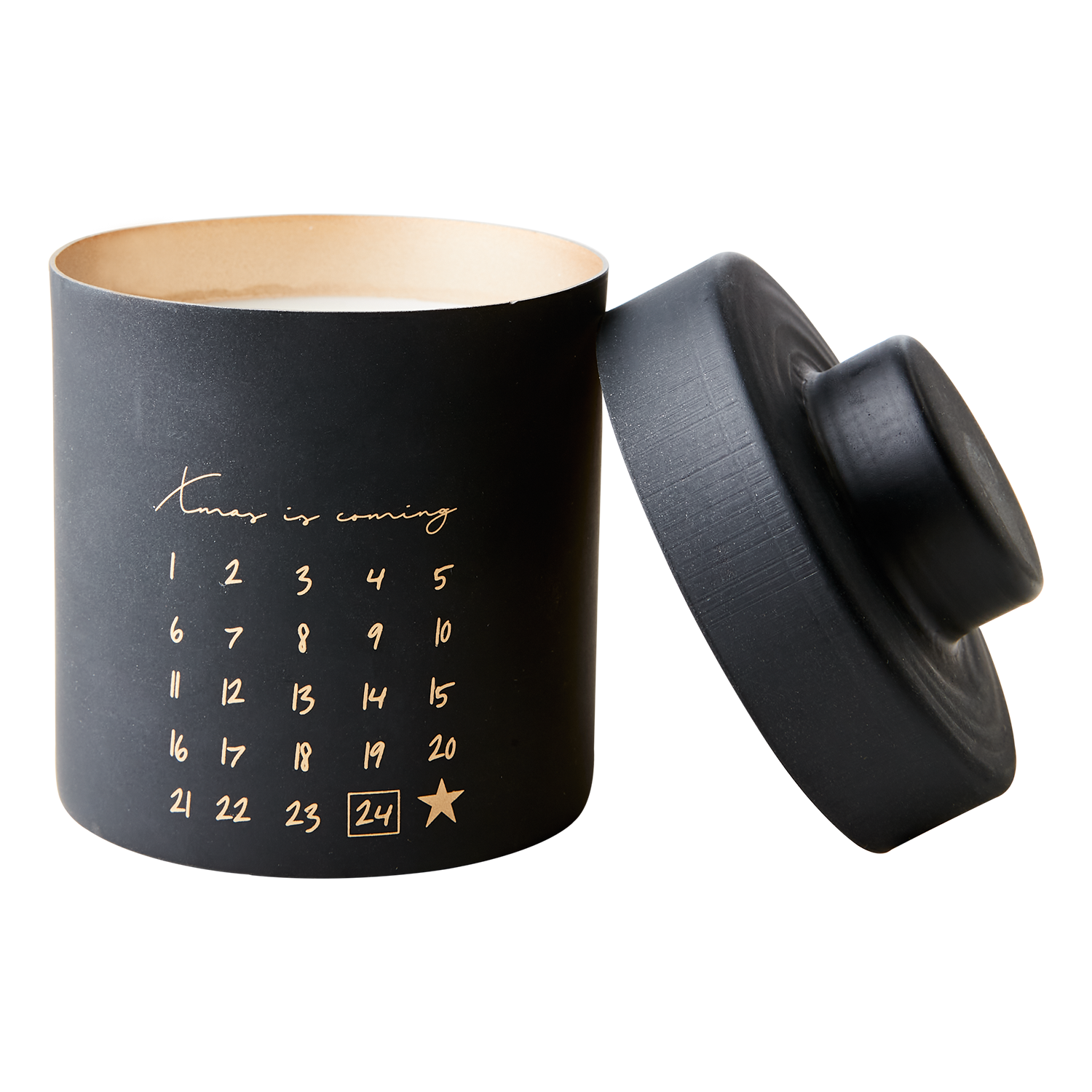 Svart doftljus med lock på sidan